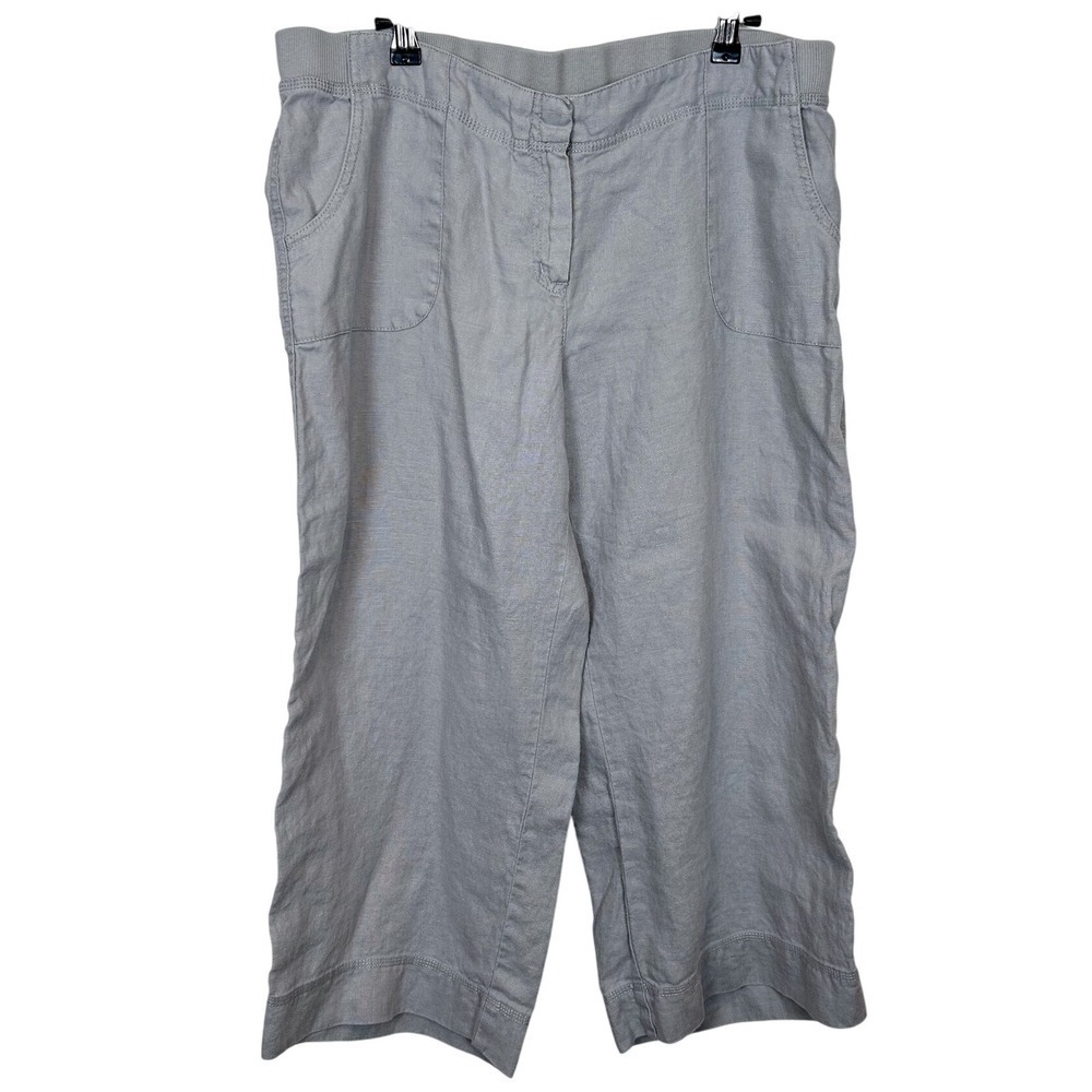 J Jill Wide Crop 100% Linen Capri Pants‎ Light Gray